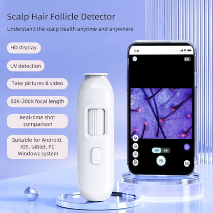 50X–200X Hair Follicle & Scalp Analyzer Microscope – High Definition Skin Detector with App Support Wireless Skin Testing Tool