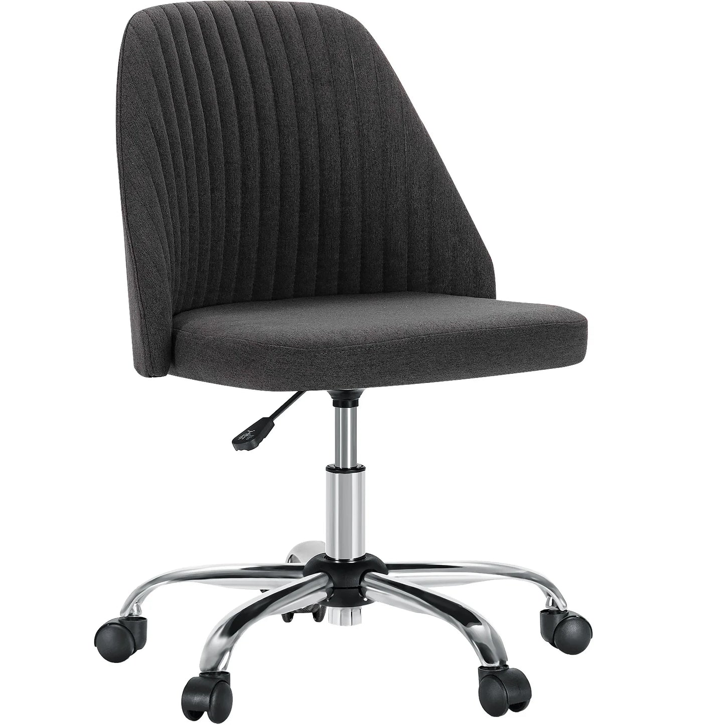 Armless Small Desk Chair – Cute Vanity Swivel Chair with Back, Fabric Upholstery & Wheels for Home & Gaming