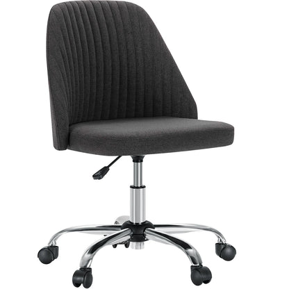 Armless Small Desk Chair – Cute Vanity Swivel Chair with Back, Fabric Upholstery & Wheels for Home & Gaming