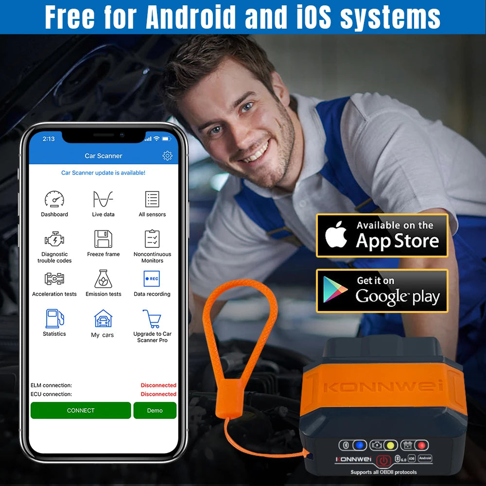 KONNWEI KW906 OBD2 Scanner – Bluetooth 5.0 ELM327 V1.5 Car Diagnostic Tool & Code Reader for Android/iOS