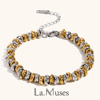La.Muses Dual Color Circular Bead Necklace — Gold & Silver Stainless Steel Jewelry for Women
