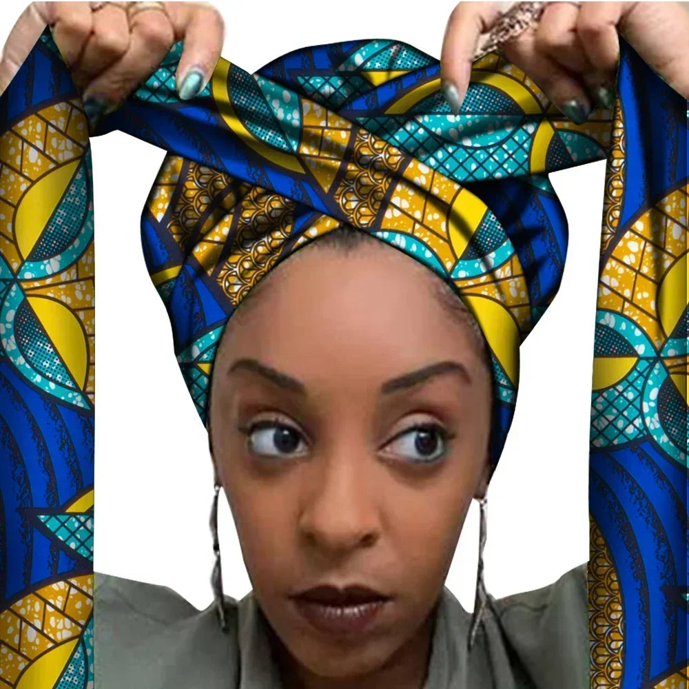 African Print Bonnet with Long Ribbon - Large Size Ankara Hair Wrap Cap for Women, Single Layer Head Cover