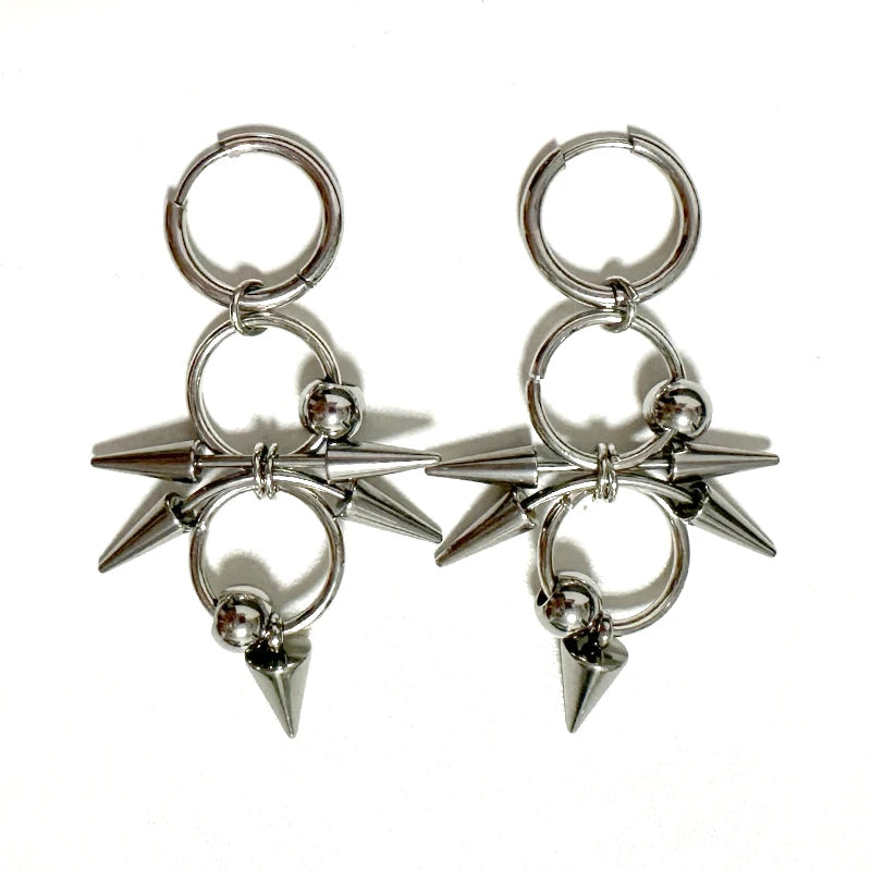 Gothic Tiger Nail Earrings - Punk Rivet Grunge Rock Chain Jewelry for Women