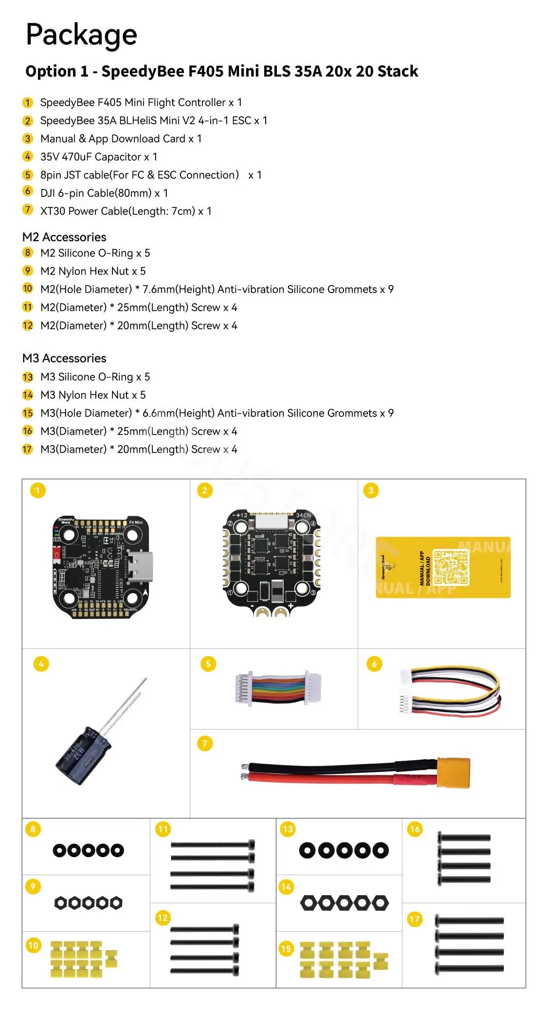 SpeedyBee F405 Mini 20x20 Stack — BLS 35A Flight Controller + BLS 35A Mini V2 4-in-1 ESC for FPV Racing Drones