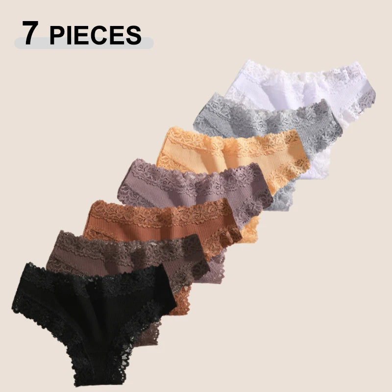 7PCS Women’s Lace Panties Set - Seamless Brazilian Low Rise G-String Cotton Lingerie Soft Underwear S-XL