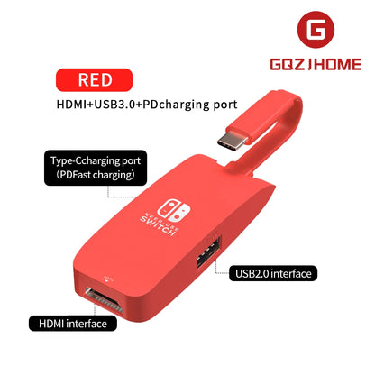 Mini Portable USB-C to 4K HDTV Adapter – USB 3.0 Hub with PD 100W for Nintendo Switch Docking Station & MacBook Pro