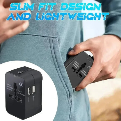 All-in-One Foldable Universal Travel Adapter – EU, UK, US, AU Power Charger with Dual USB 2.1A Ports and Outlet Converter Socket