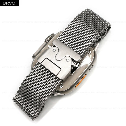 URVOI Stainless Steel Mesh Band for Apple Watch Ultra 2/1, Series 10/9 – 316L Secure Parachute Buckle, 46/49mm