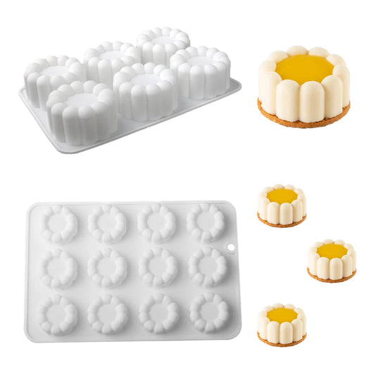 6 or 12 Cell Wavy Lace Cylindrical Silicone Cake Mold — Mousse & Dessert Baking Tool for Party Pastry