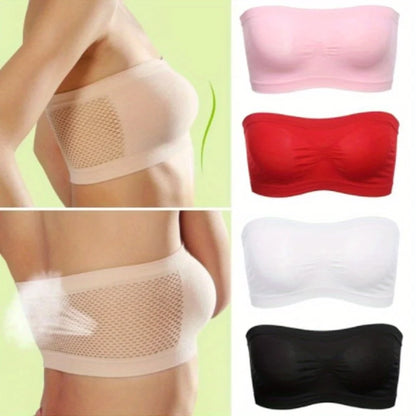Women’s Strapless Seamless Bandeau Bra – Soft Stretch Breathable Mesh Invisible Underwear