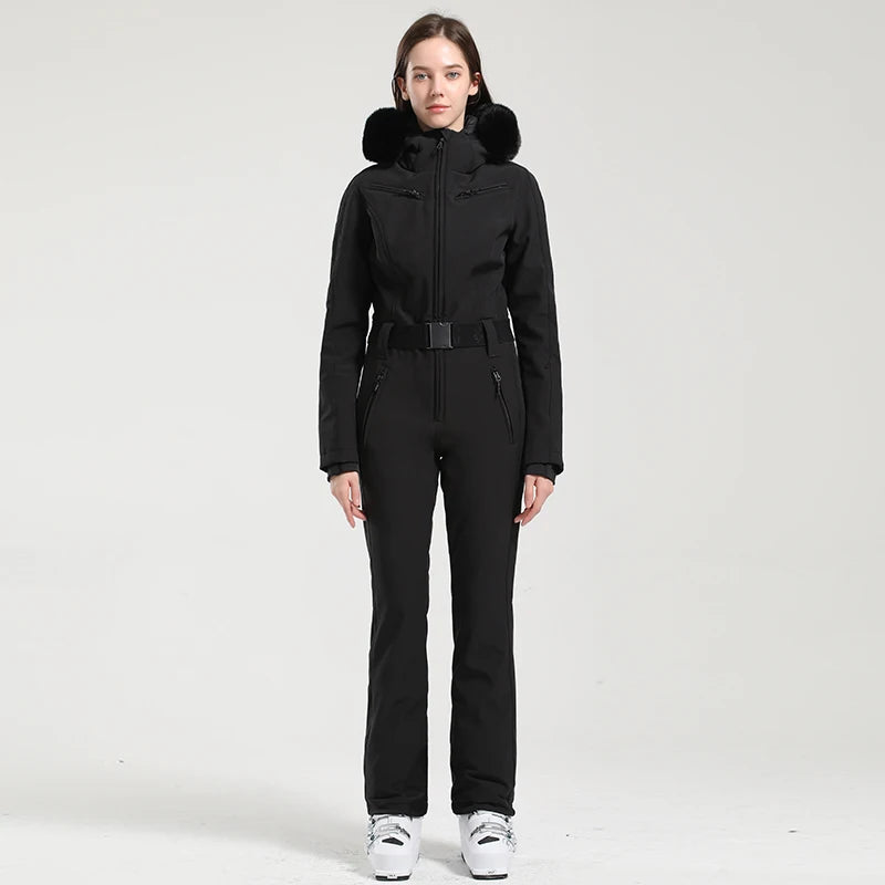 Gsou Women’s Winter Snow Jumpsuit – One-Piece Ski Suit, Thermal Waterproof & Windproof Outdoor Sportswear for Snowboarding