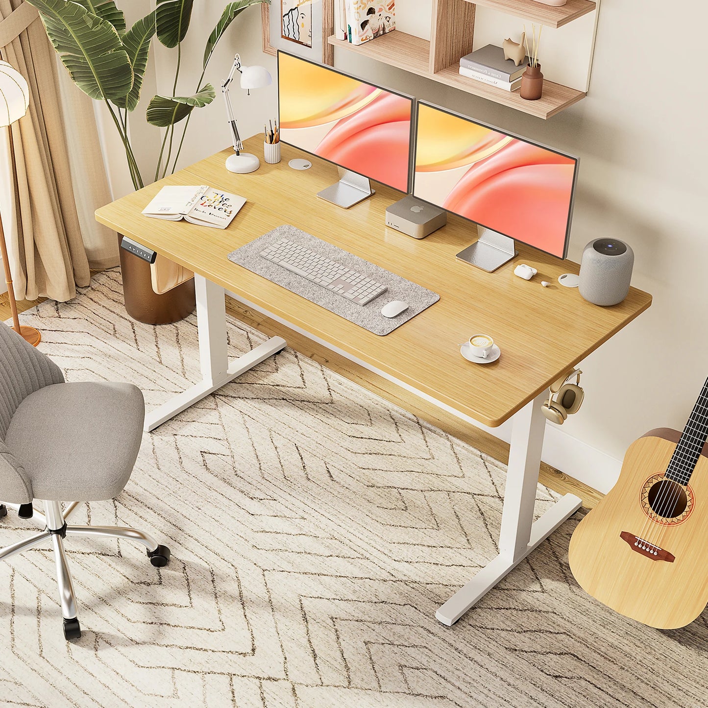 Electric Standing Computer Desk – Height Adjustable Ergonomic Workstation with Metal Frame for Home or Office