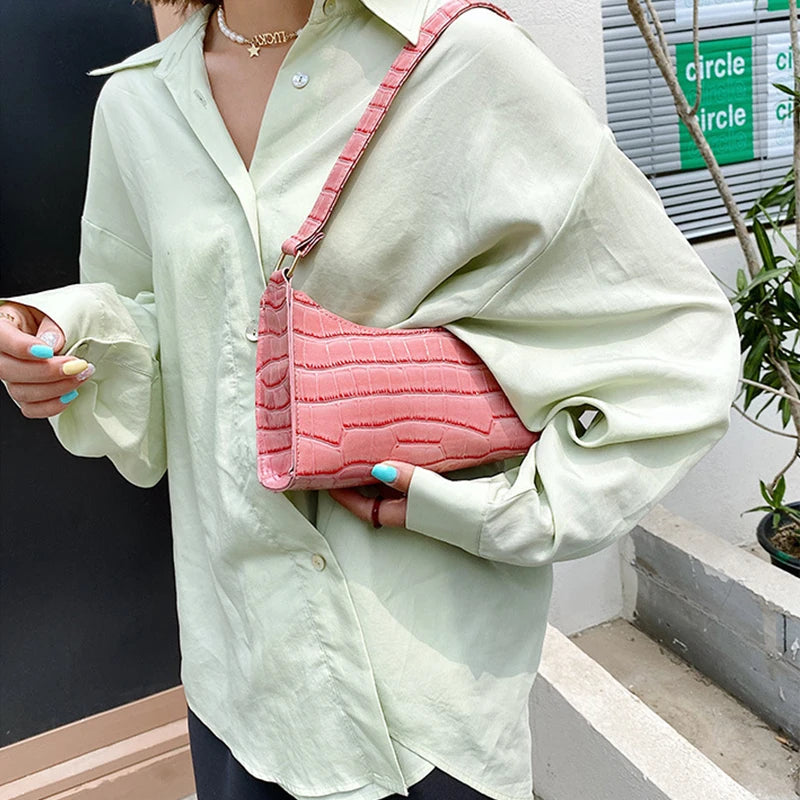 Retro Alligator Pattern PU Leather Handbag for Women – Small Shoulder & Clutch Tote Purse