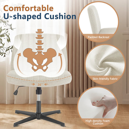 Adjustable Cross Legged Rocking Gaming Chair - Armless Wide Desk Swivel Task Chair for Home Office and Living Room