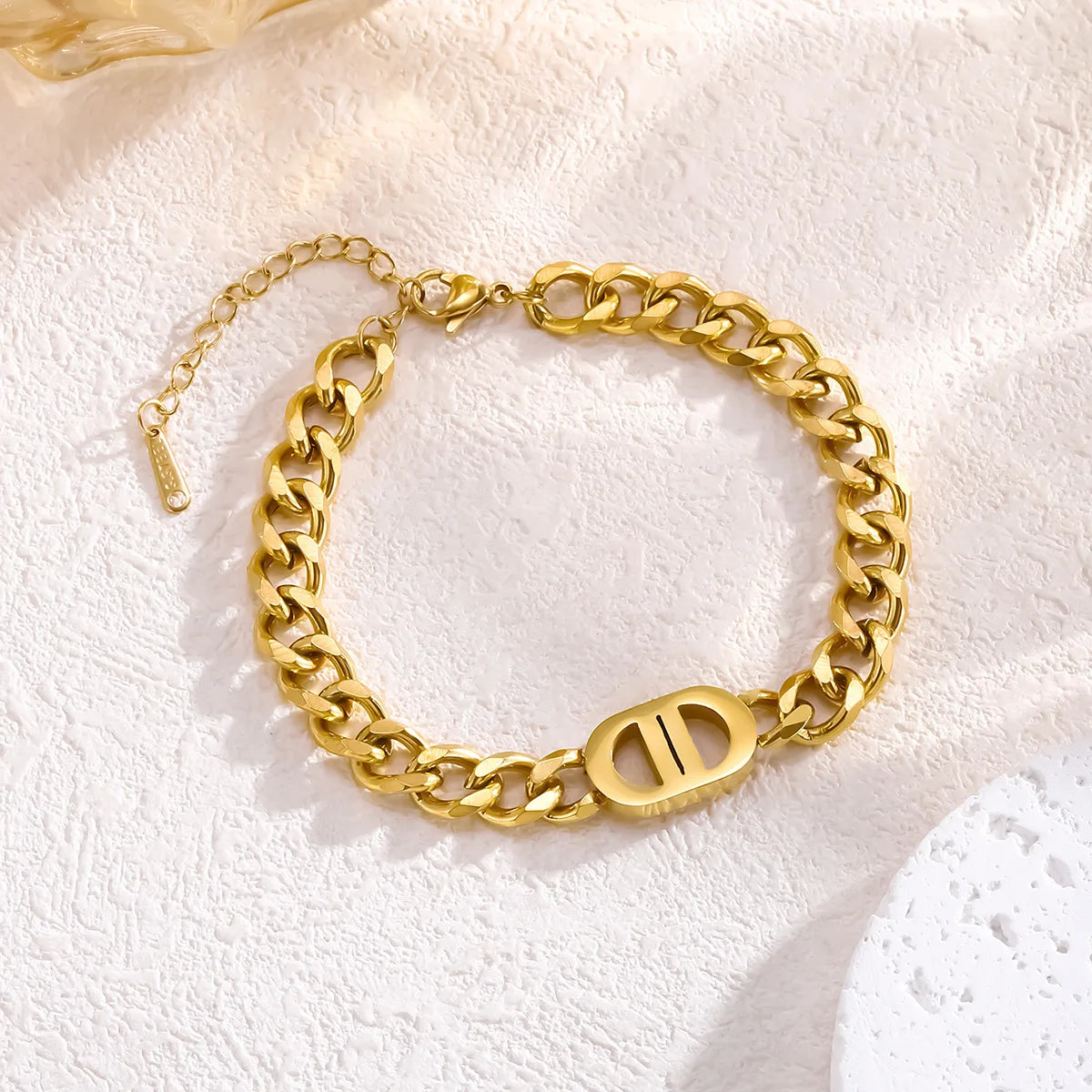 SGMAN Stainless Steel Cuban Chain Bracelet – Gold-Plated Fashion Bangle Set for Women, Waterproof Jewelry Gift