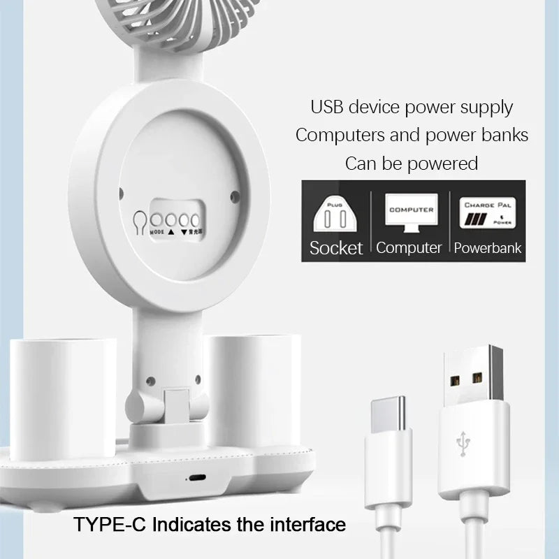 LED Desk Lamp with Fan & Clock - Adjustable Brightness Reading and Study Light