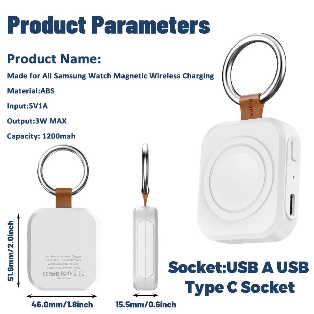 Magnetic USB-C Wireless Watch Charger - Portable Fast Charging Cable for Samsung Galaxy Watch 8, 8 Classic, Ultra, 5, 4 Pro, 4, 3 & Active