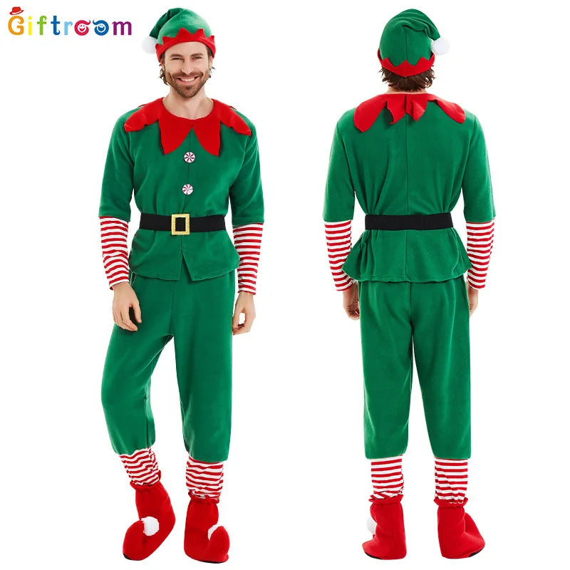 2025 Christmas Elf & Santa Costume Sets for Children and Adults – Green Elf Outfits, Holiday & Halloween Cosplay