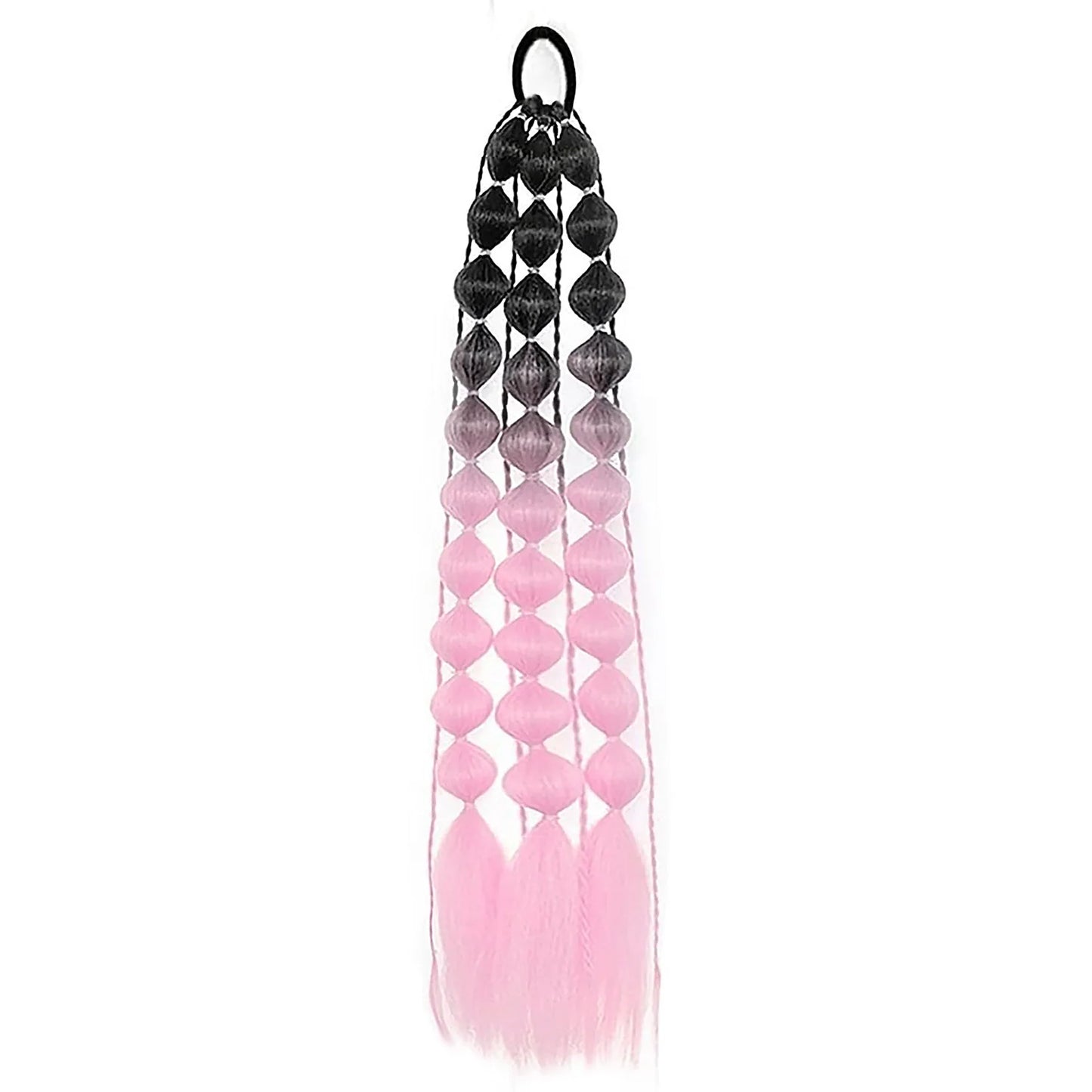 Colorful Bubble Braid Ponytail Extension – Long Lantern Braided Synthetic Hairpiece with Tie