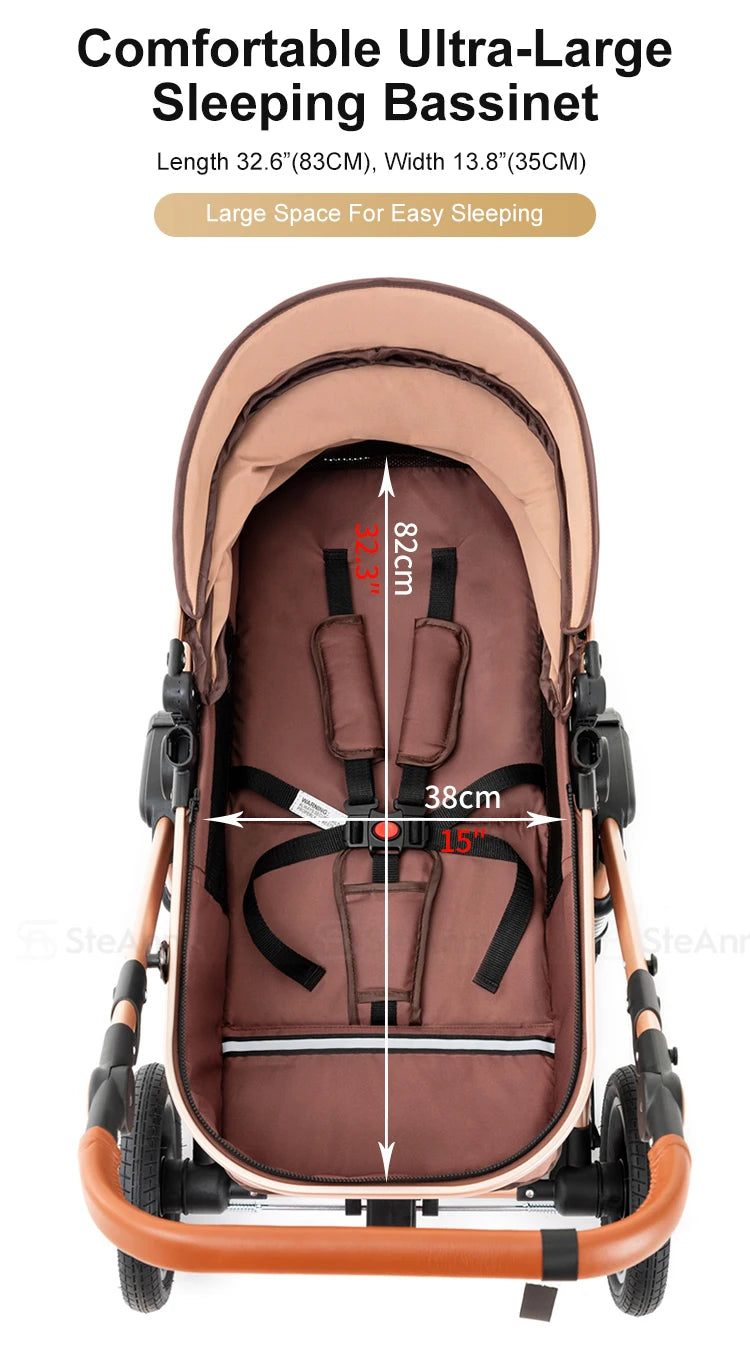 3-in-1 Baby Stroller Travel System – Foldable Newborn Pram with Isofix Base & Reversible Carriage