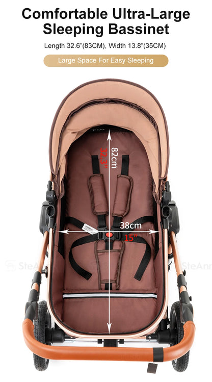 3-in-1 Baby Stroller Travel System – Foldable Newborn Pram with Isofix Base & Reversible Carriage