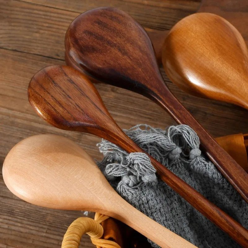 Long Wooden Spoons – Natural Coffee Stirring Rods & Tea Dessert Spoons for Soup Kitchen Tableware