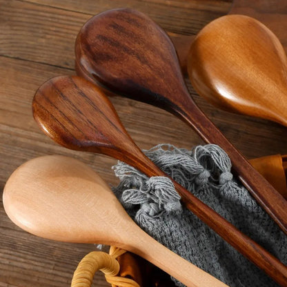 Long Wooden Spoons – Natural Coffee Stirring Rods & Tea Dessert Spoons for Soup Kitchen Tableware