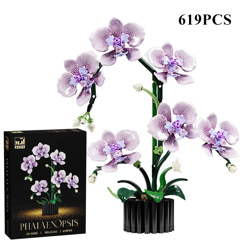 Orchid Cymbidium Building Blocks Set – DIY Potted Phalaenopsis Flower Simulation Toy for Valentine’s Gift