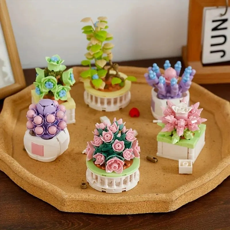 Bouquet Moc Block Flower Succulents Bonsai Potted Building Blocks - Romantic Assembly Kit Bricks Toys for Kids - Christmas Gift for Girls