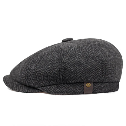 Retro Men’s Newsboy Cap — British Octagonal Herringbone Flat Painter Hat Autumn Winter Hip Hop Beret