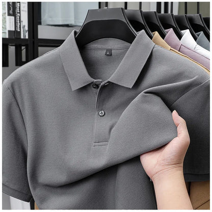 Men's 100% Cotton Polo Shirt - Breathable Summer Golf & Business Casual Tee with Silk-Like Finish