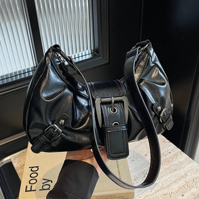 Y2K Retro Pleated Hobo Shoulder Bag for Women – Maillard Style Underarm Clutch Handbag for Travel, Work & Shopping