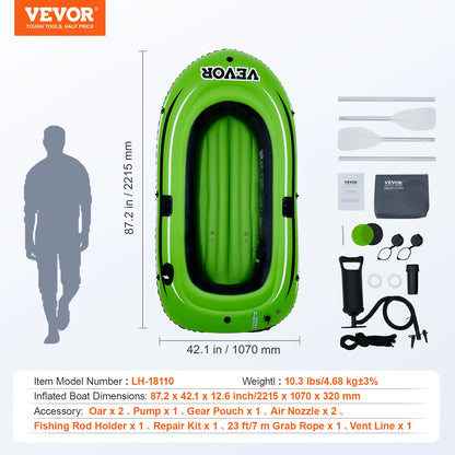 VEVOR 4-Person Inflatable Fishing Boat – Durable PVC Raft Kayak with 45.6" Aluminum Oars & High-Output Pump
