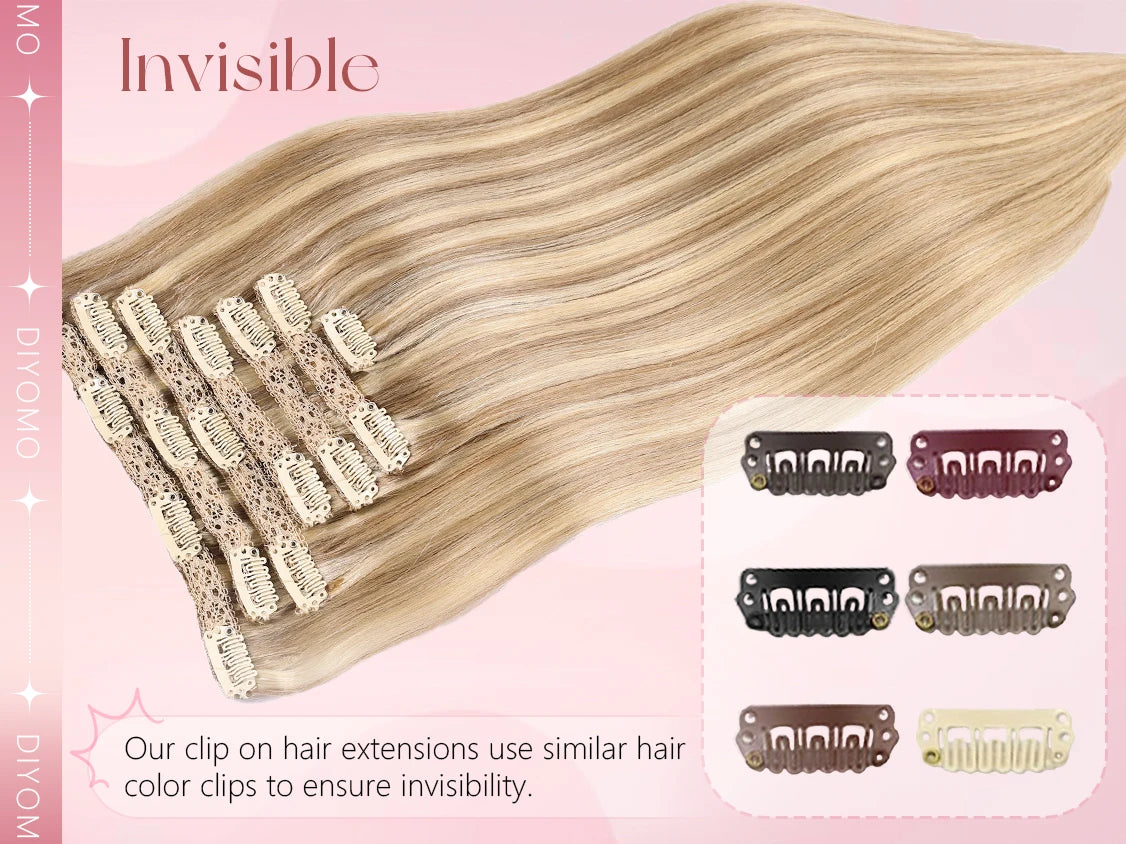 Natural Black Straight Human Hair Extensions - 7-Piece PU Clip-In Invisible Weft Set 116g