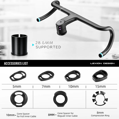 LEXON Gravel Aero Full Carbon Handlebar - Integrated Barstem with Internal Cable Routing for Road and Gravel Bikes