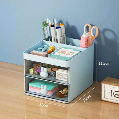 Small Desk Organizer with Drawer - Desktop Storage Box for Makeup, Pens, Business Cards, Phone & Stationery