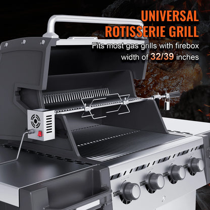 SucceBuy Universal Grill Rotisserie Kit – 9W Motor Stainless Steel Electric BBQ Automatic Grilling Set