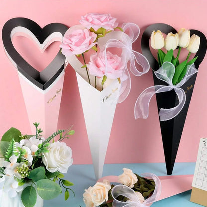 12/24/36PCS Heart-Shaped Bouquet Bags – Floral Packaging & Gift Decoration for DIY Valentine’s Day Gifts