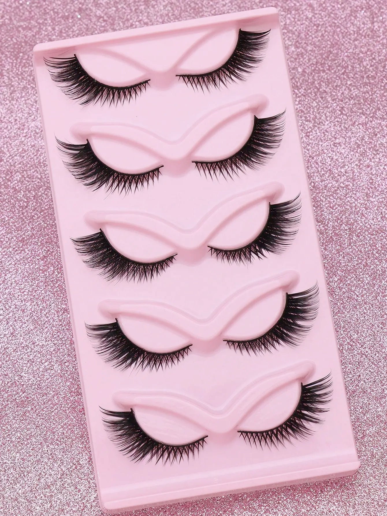 5 Pairs Cat Eye Faux Mink Eyelashes – Winged Long Natural Manga Style False Lashes Makeup Set