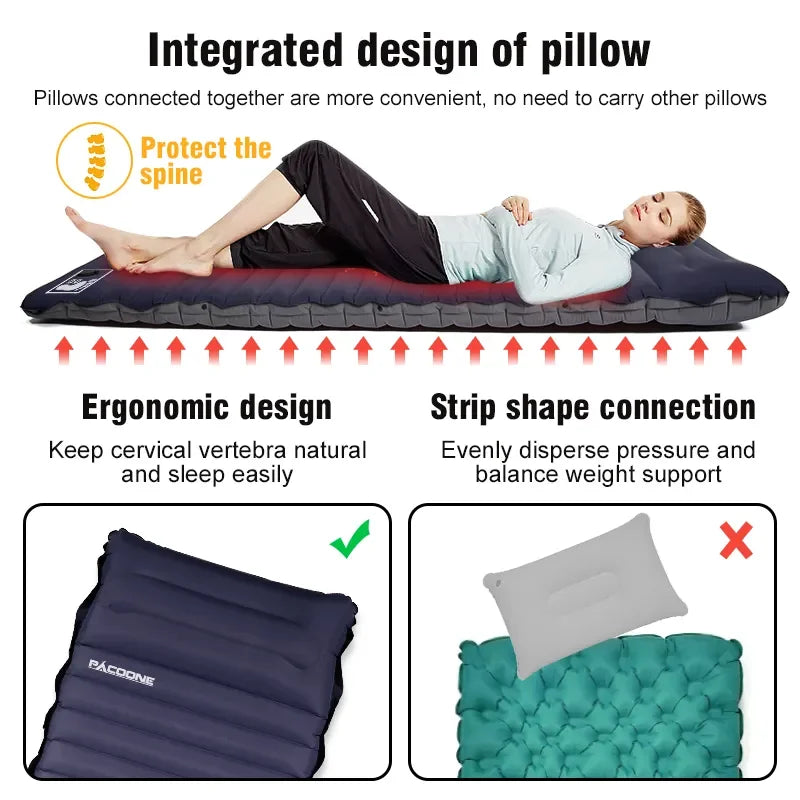 Thick Ultralight Self-Inflating Camping Mattress - Outdoor Air Mattress with Built-In Pump for Travel, Hiking, Fishing