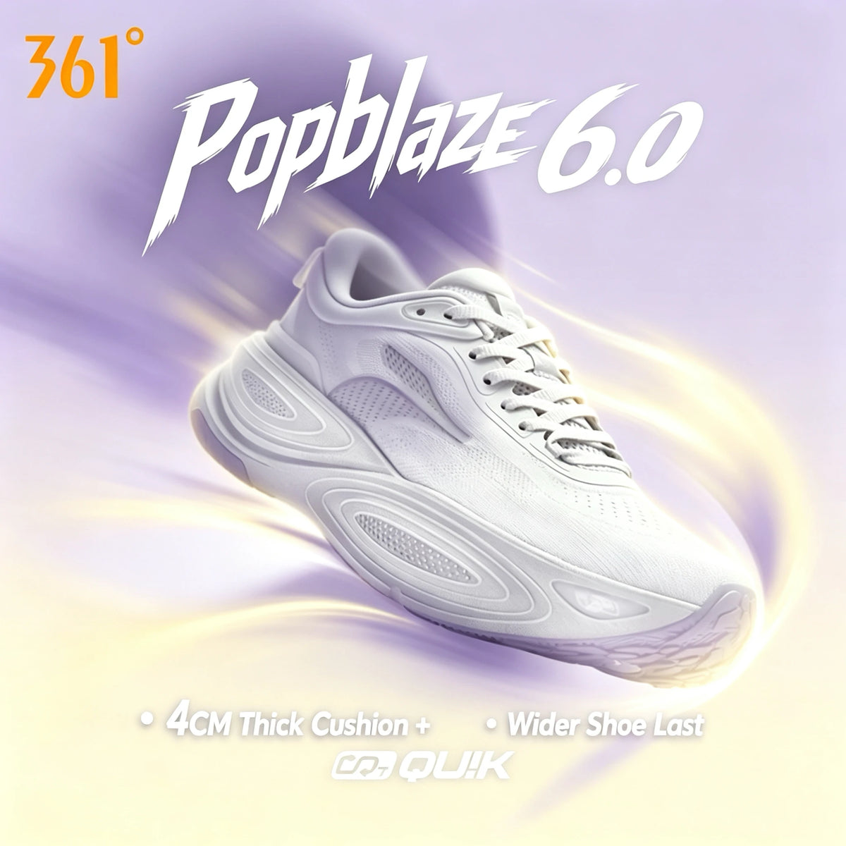 361 Degrees PopBlaze 6.0 Unisex Running Shoes - Lightweight Shock-Absorbing Wear-Resistant Sneakers