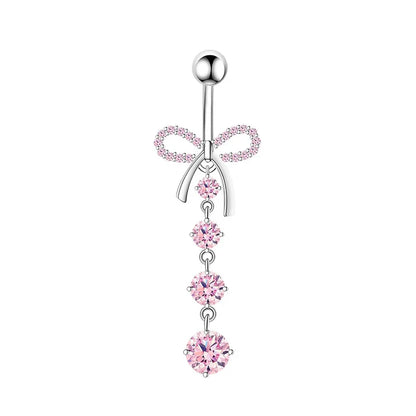 Pink Crown Belly Button Ring – Stainless Steel Heart Navel Piercing Barbell with Crystal for Women & Girls