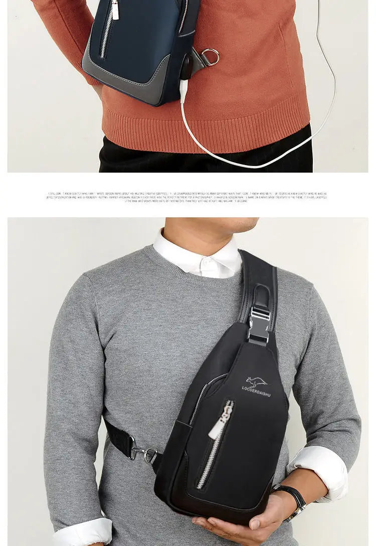 Men's Waterproof Oxford Chest Bag – Korean Style Casual Sport Crossbody Shoulder Messenger Bag