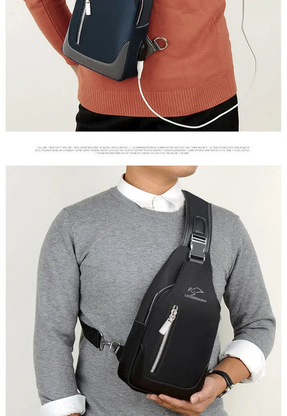 Men's Waterproof Oxford Chest Bag – Korean Style Casual Sport Crossbody Shoulder Messenger Bag