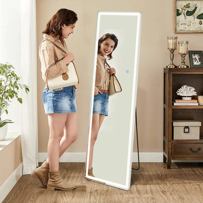 LED Full-Length Mirror – 64"x21" Standing or Wall-Mounted with Aluminum Alloy Frame for Living Room