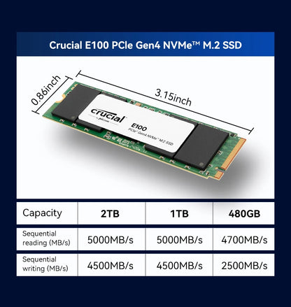 Crucial NVMe M.2 SSD – 480GB/1TB/2TB PCIe 4.0x4 5000MB/s for PS5, Laptop, PC