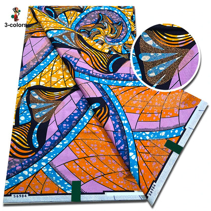 African Golden Wax Fabric - Glitter Gold Print Batik Ankara Pagne Material for Women