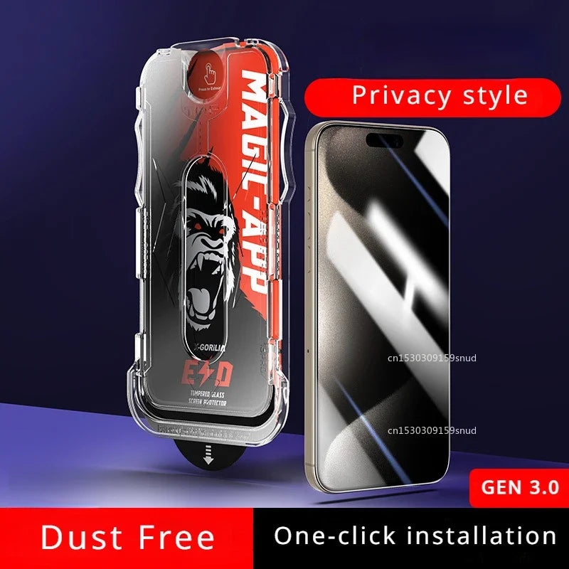 Dust-Free Installation Tempered Glass Screen Protector - HD Privacy Anti-Spy Film for iPhone 16 Pro Max 15 14 13 Pro Max Plus