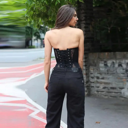 Women's Sexy Corset Lace Strapless Top – Sleeveless Hollow Tight Fit Summer Streetwear Trendy Vest 2025