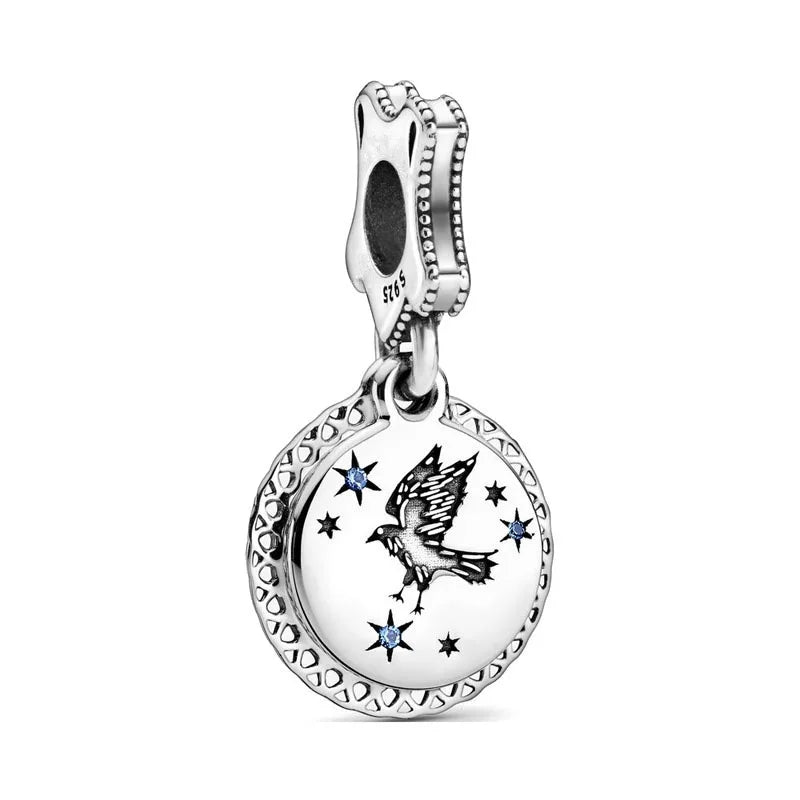925 Sterling Silver Magic Fan Charm Beads - European Bracelet Charms with Wizard, Train, and Pigeon Designs for Collectors and Gifts